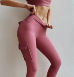High Waist Leggings with Pockets Workout Gym Legging Scrunch Butt Yoga Pants - Image 9