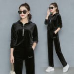 Wide Leg Trousers For Women In A Velvet Tracksuit - Image 4