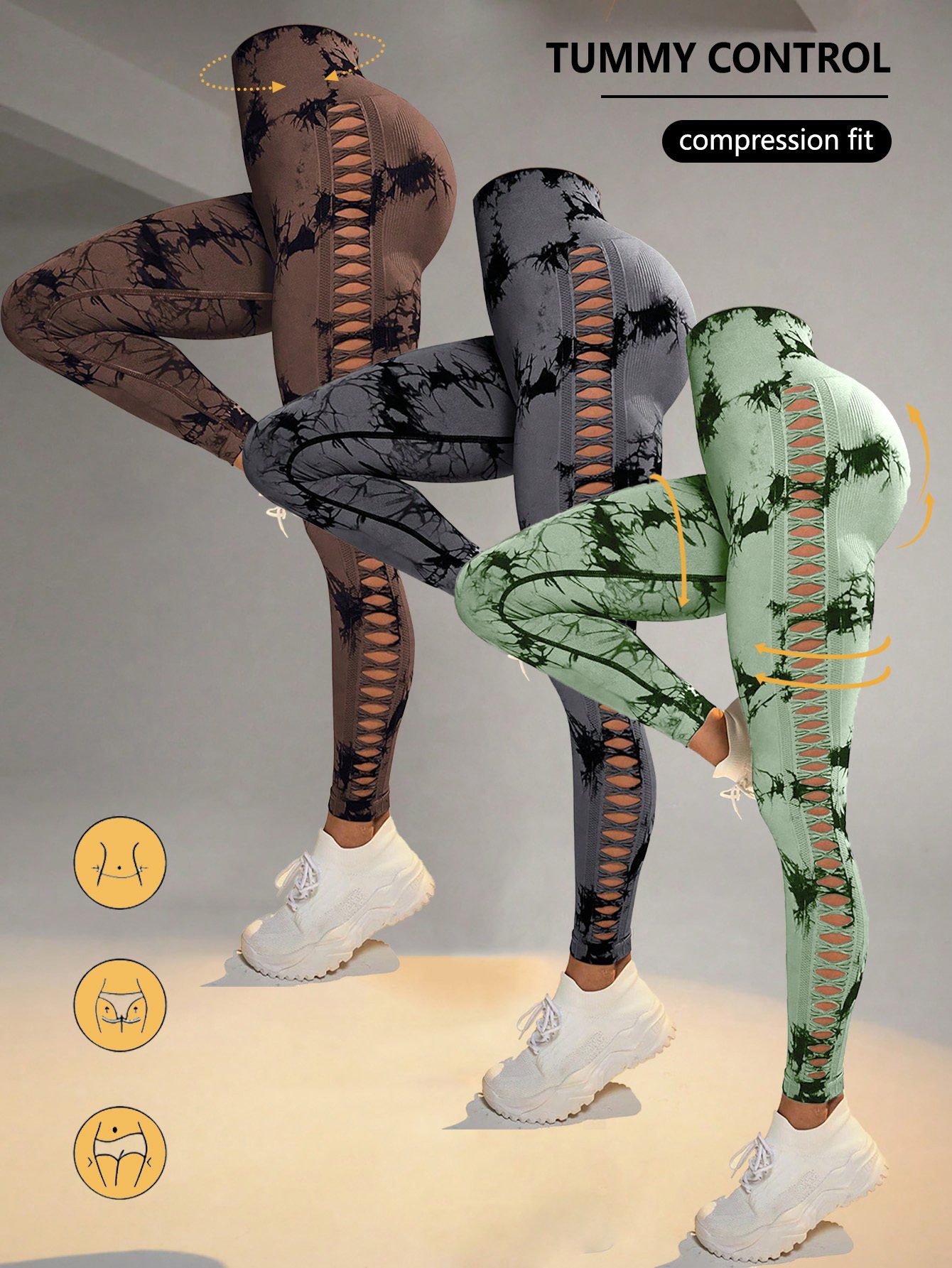 72c9224c-6c66-4bda-be90-700f878d832e.jpg 3 Pack Women's Tie-Dye Cutout Yoga Pants High-Waisted Leggings Women's Tie-Dye Leggings,, Leggings Women High Waisted Seamless Workout Leggings Gym Booty Tights Tummy Control Yoga Pants - Image 3