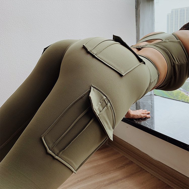 822578758223.jpg High Waist Leggings with Pockets Workout Gym Legging Scrunch Butt Yoga Pants - Image 4