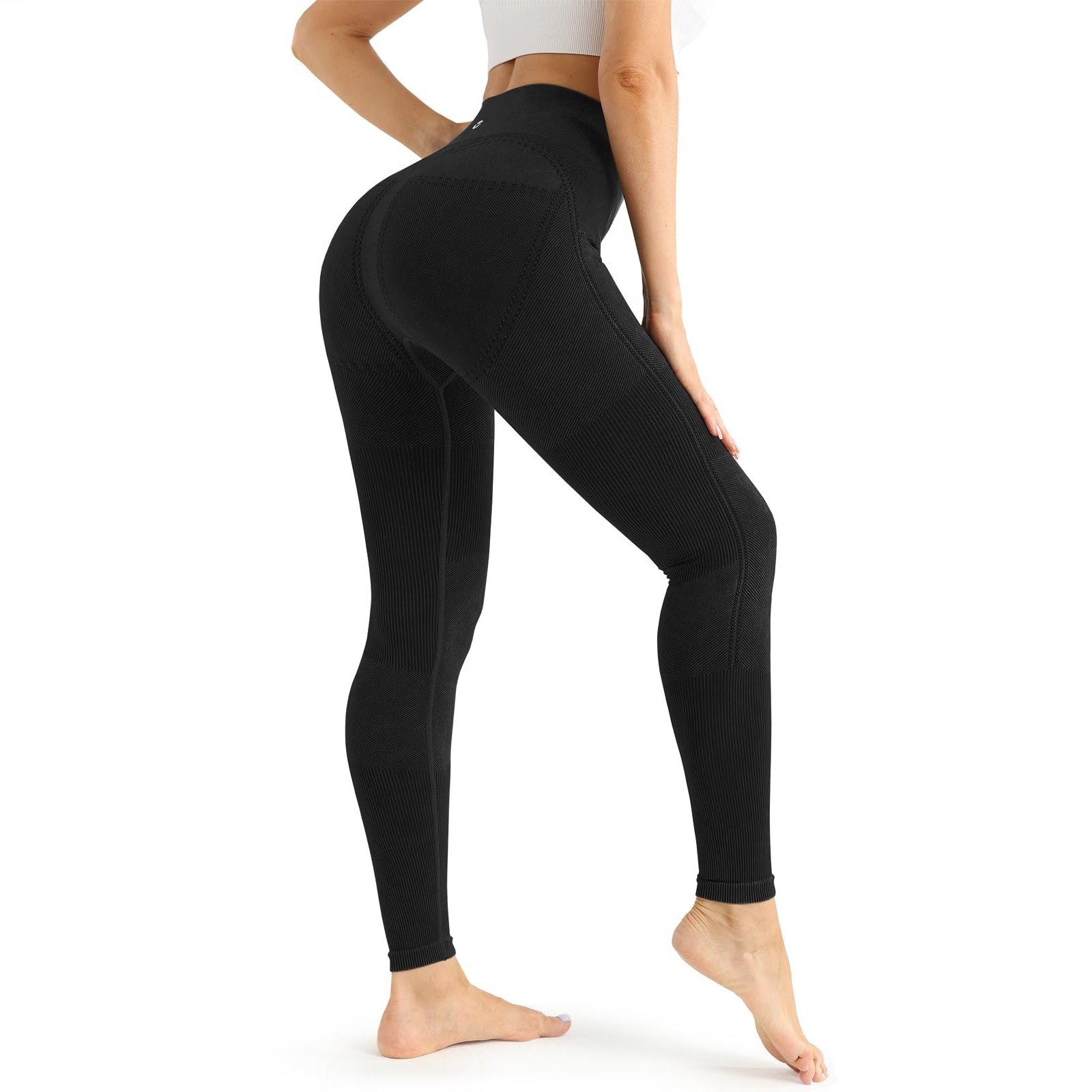920a637f-ee74-4675-816d-478c05871715.jpg Womens Ribbed Seamless Leggings High Waisted Tummy Control Workout Full Length Yoga Pants - Image 1