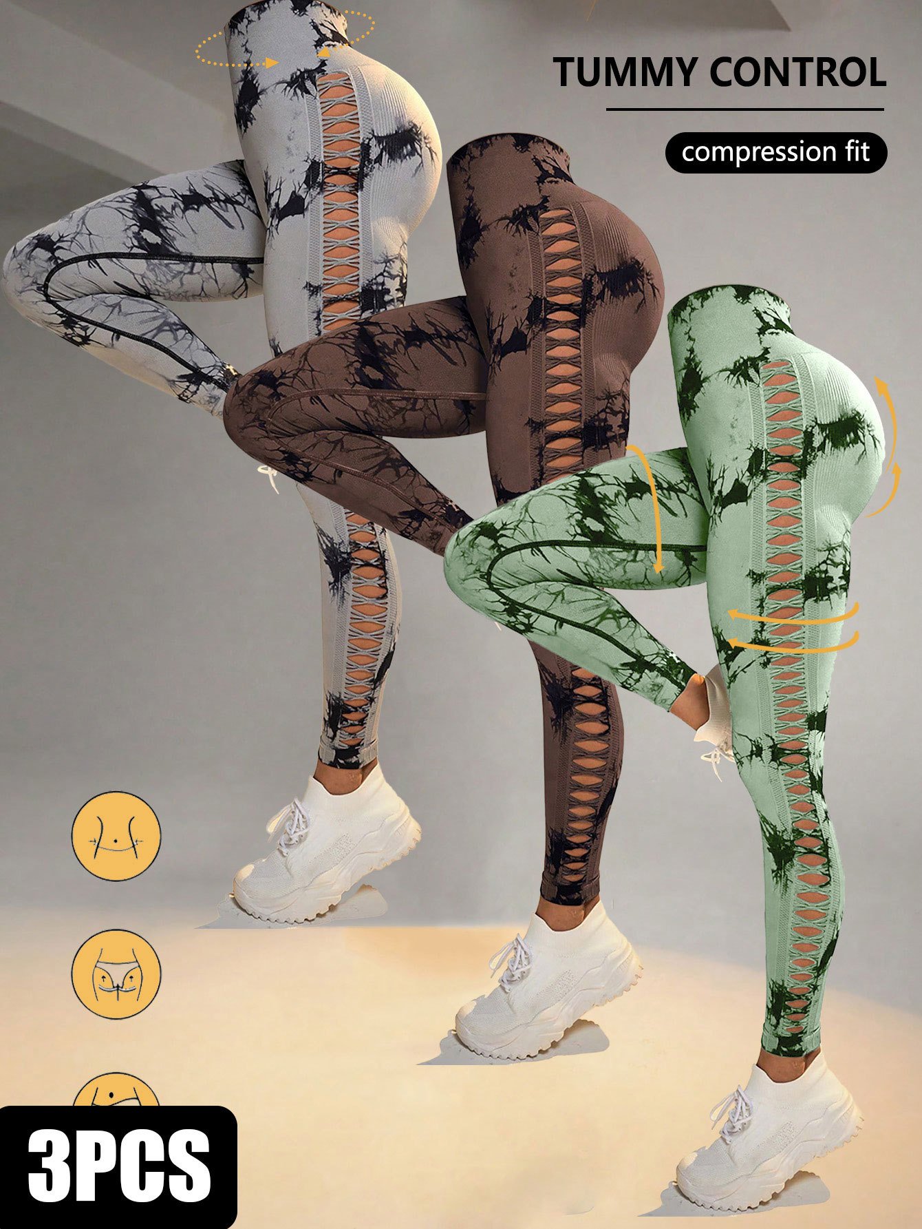 b3917c28-a9fb-46b9-b39e-958aa8a971ca.jpg 3 Pack Women's Tie-Dye Cutout Yoga Pants High-Waisted Leggings Women's Tie-Dye Leggings,, Leggings Women High Waisted Seamless Workout Leggings Gym Booty Tights Tummy Control Yoga Pants - Image 1