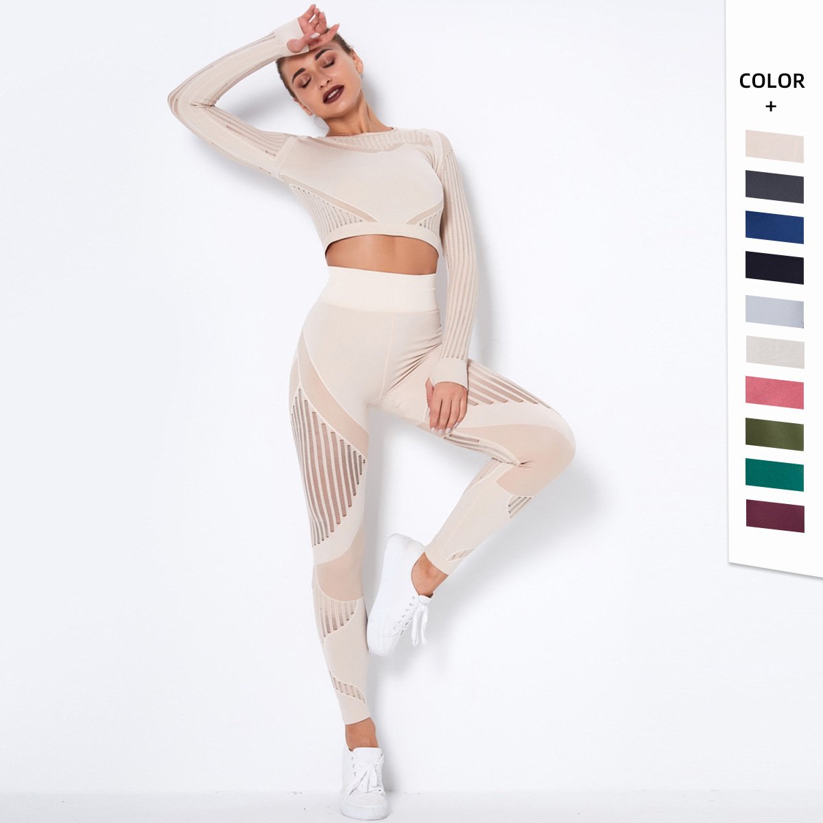 b712a263-a71d-49ed-9cdb-26dff7908c23.jpg Seamless Knitted Absorbent Yoga Long-Sleeved Suit Yoga Wearsuit - Image 1