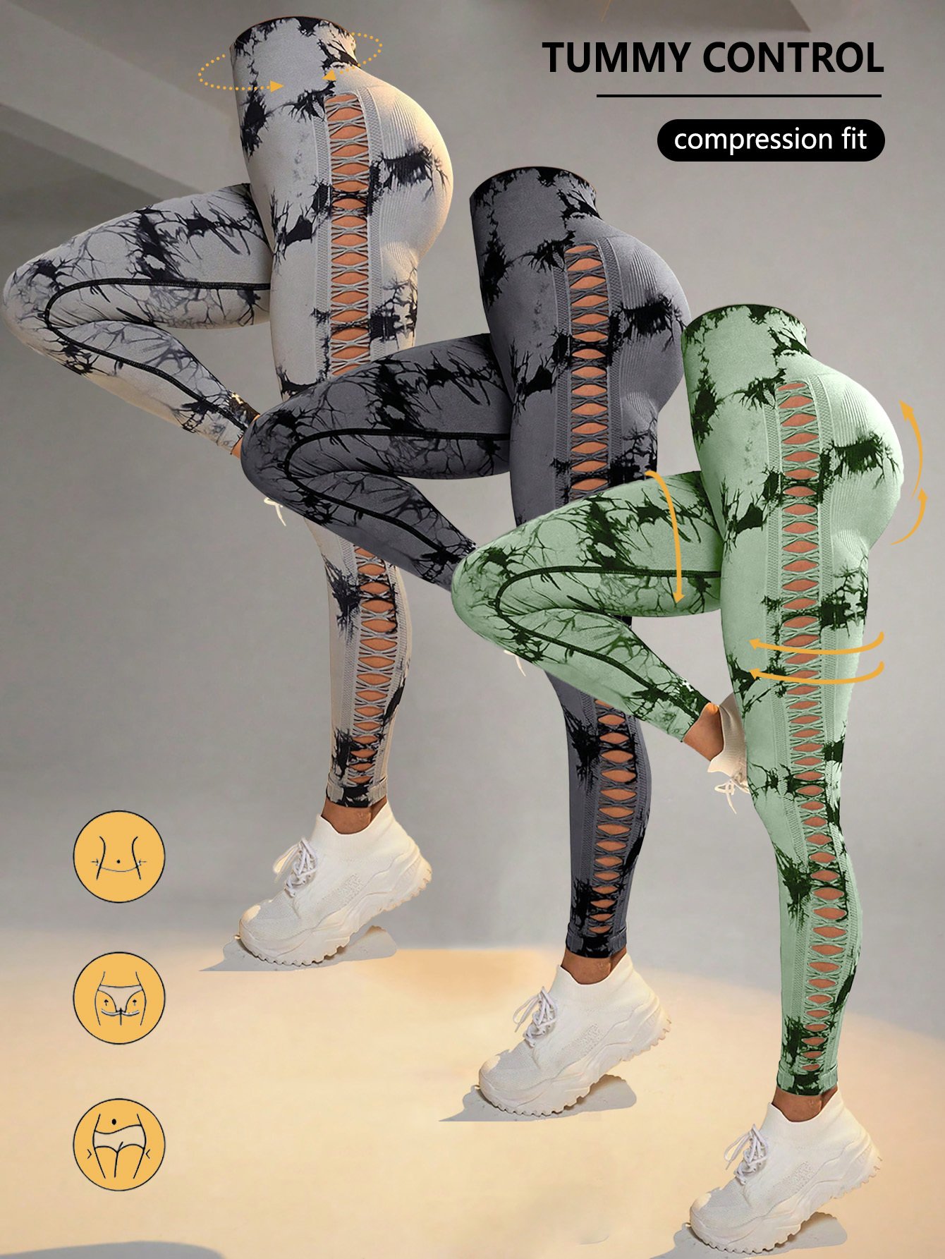 ce808b8e-1c54-4ffc-8982-49c9dc052204.jpg 3 Pack Women's Tie-Dye Cutout Yoga Pants High-Waisted Leggings Women's Tie-Dye Leggings,, Leggings Women High Waisted Seamless Workout Leggings Gym Booty Tights Tummy Control Yoga Pants - Image 4