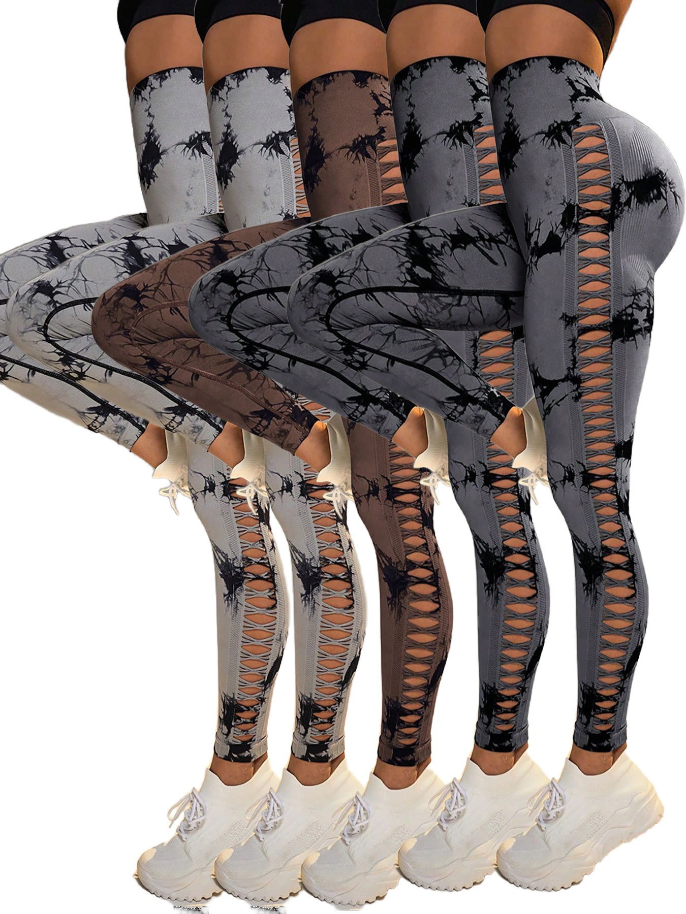 cf184c57-d16a-42cd-97c9-2b3e2647bce2.jpg 5 Pack Women's Tie-Dye Cutout Yoga Pants High-Waisted Leggings Women's Tie-Dye Leggings,, Leggings Women High Waisted Seamless Workout Leggings Gym Booty Tights Tummy Control Yoga Pants - Image 3