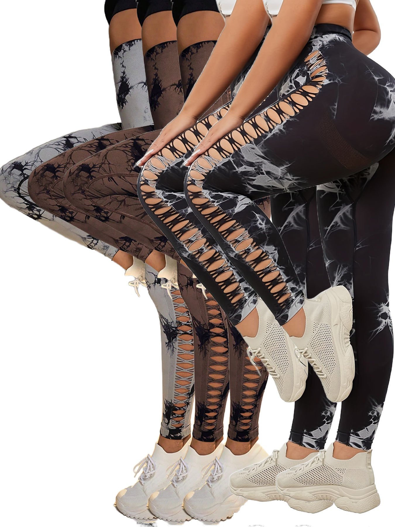 ef08f931-49f8-4741-adfc-e5d41522c09d.jpg 5 Pack Women's Tie-Dye Cutout Yoga Pants High-Waisted Leggings Women's Tie-Dye Leggings,, Leggings Women High Waisted Seamless Workout Leggings Gym Booty Tights Tummy Control Yoga Pants - Image 2